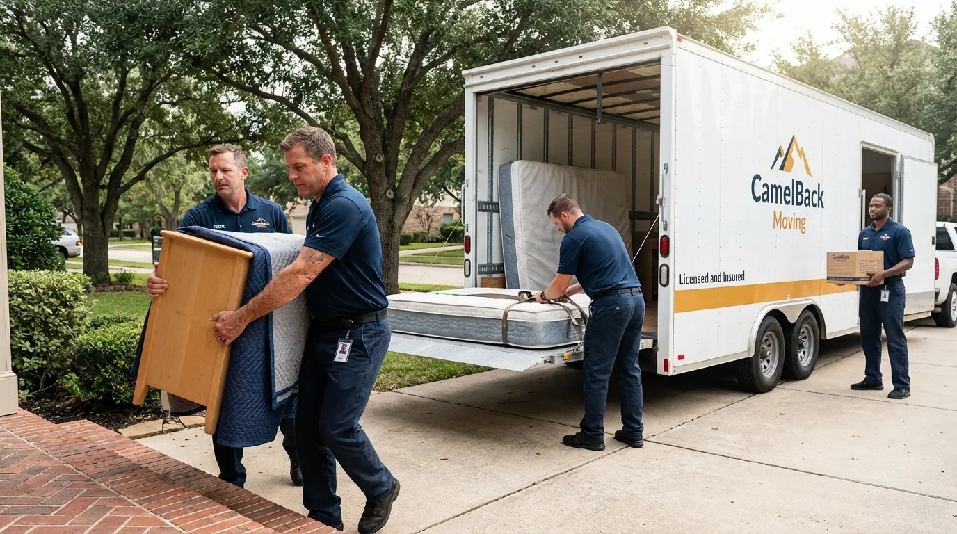 Crew loading residential truck for cross-state move from North Royalton, OH
