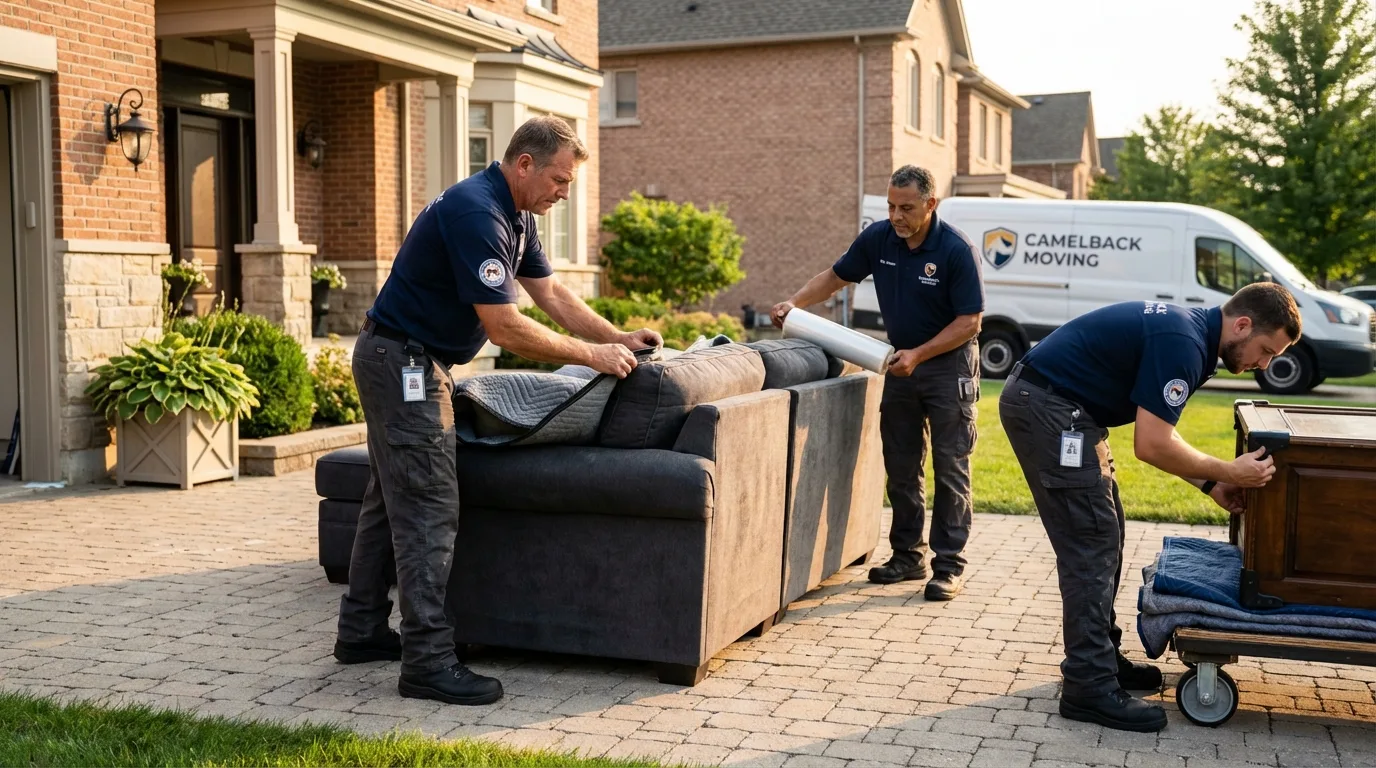 Large estate moving crew wrapping furniture in North Royalton, OH