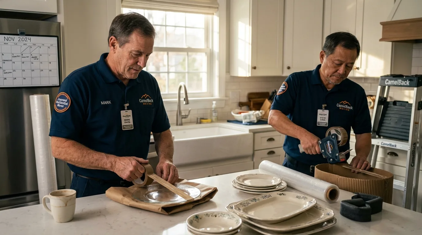 Professional crew packing kitchen dishware in North Royalton, OH